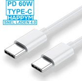 Happymwebwinkel USB-C Kabel - USB-C naar USB-C - Oplaad- en Synchronisatiekabel - Datakabel - 2 Meter