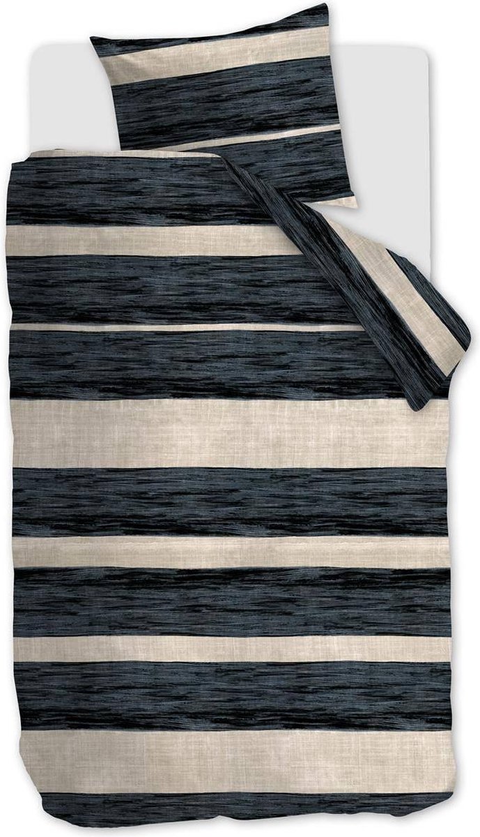 vtwonen Painted Stripe - Dekbedovertrek - Eenpersoons - 140 x 200/220 cm - Zwart
