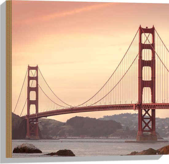 Hout - Rode Brug - San Francisco - 50x50 cm - 9 mm dik - Foto op Hout (Met Ophangsysteem)