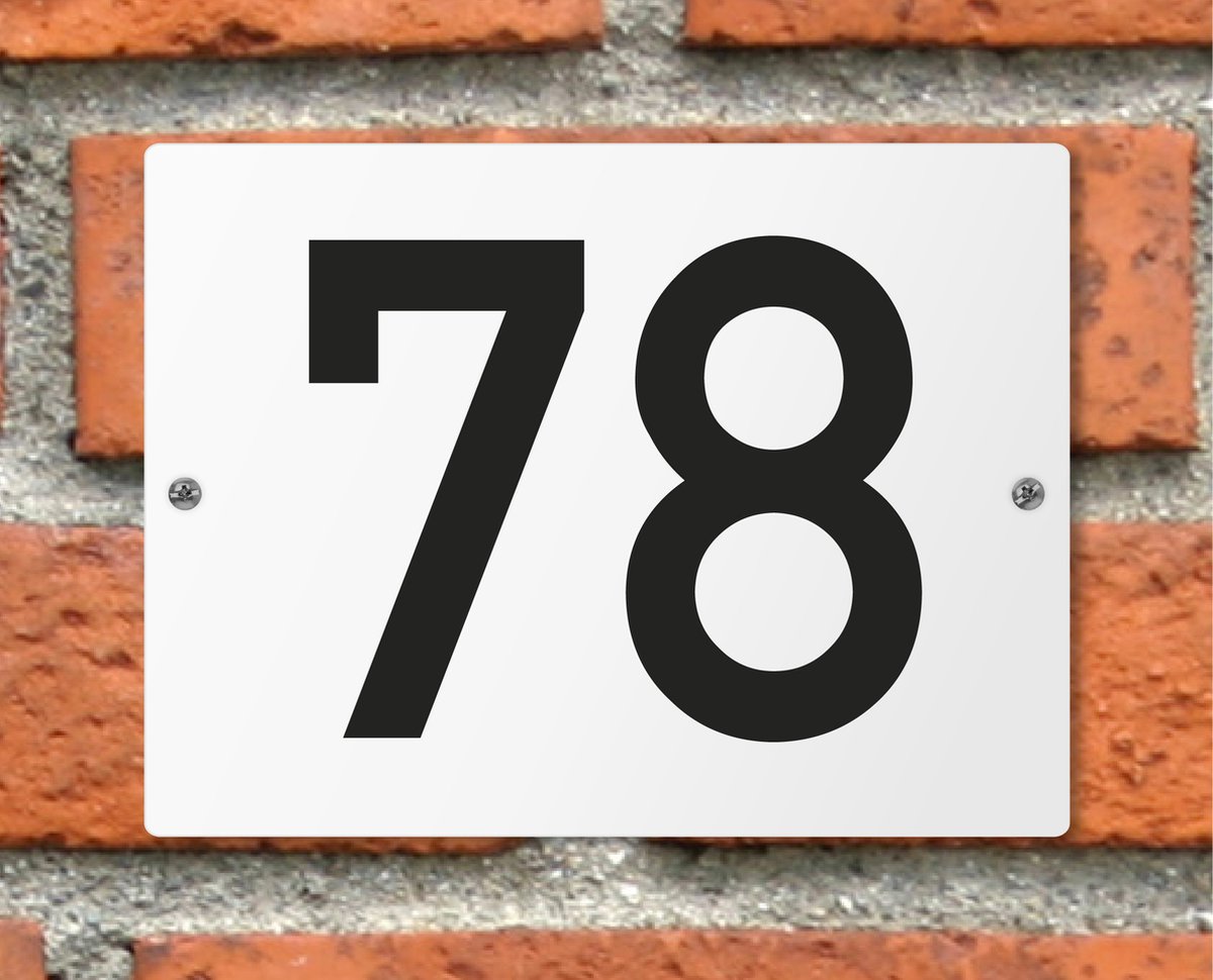 Huisnummerbord wit - Nummer 78 - standaard - 16 x 12 cm - schroeven - naambord - nummerbord - voordeur