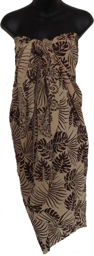 hamamdoek, pareo, sarong, wikkelrok, omslagdoek, saunadoek exclusief, bladeren lengte 115 cm breedte 180 kleurencrème bruin.