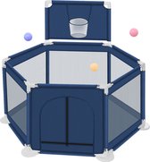 Grondbox - Zeshoek Baby Speelbox - Playpen - Kruipbox met Basketballkorf- Blauw