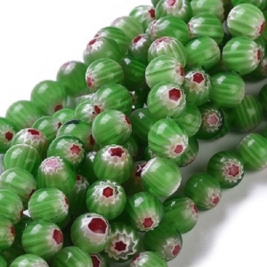 Millefiori glas kralen rond met hart multicolor 7,5mm - 10