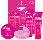 Lee Stafford Grow It Longer - Coffret Cadeau - Shampooing, Après-shampooing et Masque Cheveux - avec Brosse Massage Cuir Chevelu - Stimule la Croissance des Cheveux - Soin Cheveux