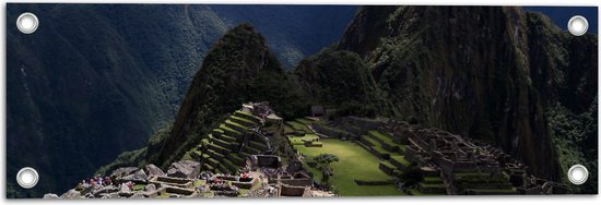 WallClassics - Tuinposter – Uitzicht o9ver Machu Picchu in Peru - 60x20 cm Foto op Tuinposter (wanddecoratie voor buiten en binnen)