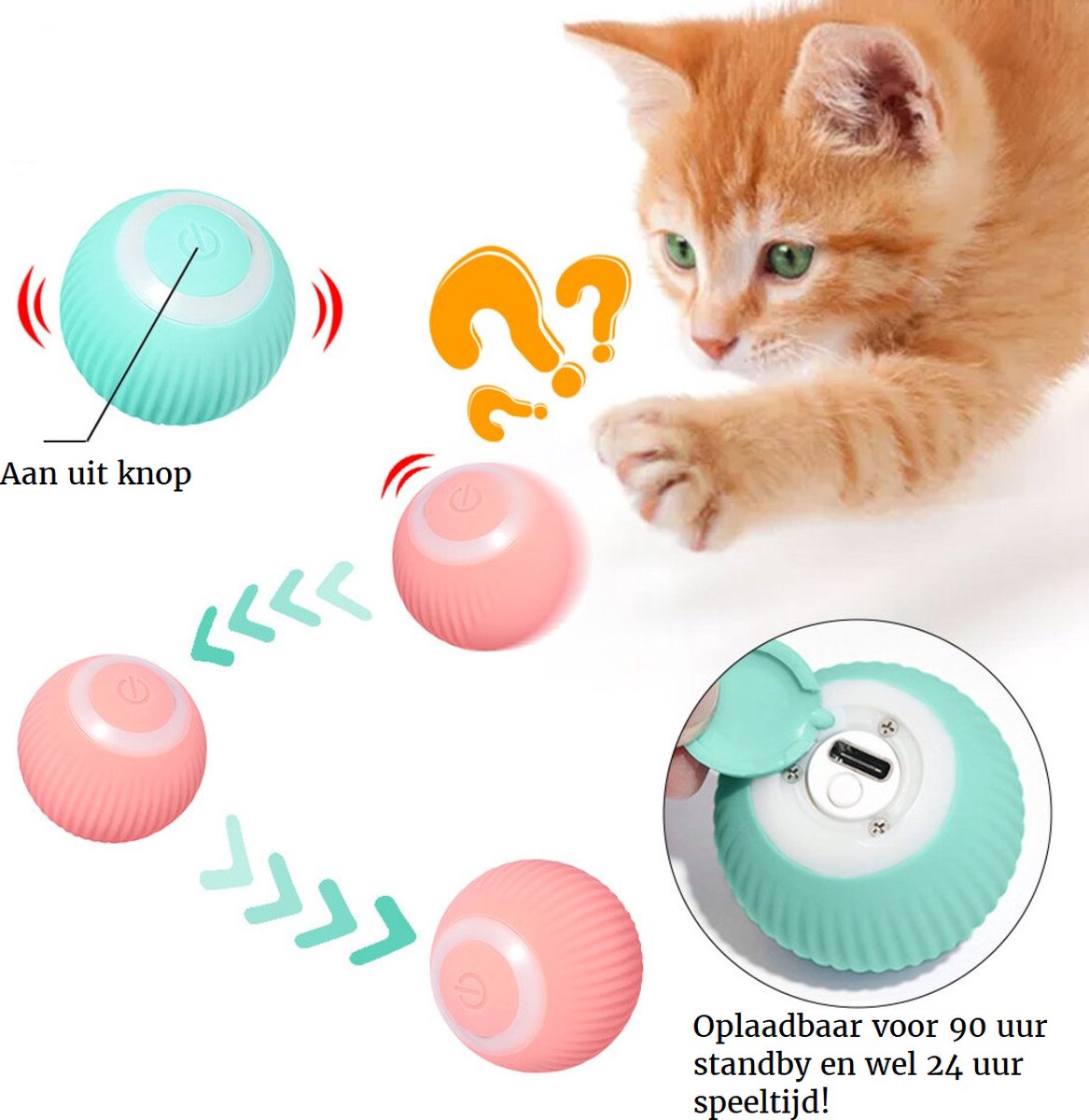 Loskii pt-15 elektronische 360 graden zelf draaiende bal automatische rollende bal led licht huisdier kat speelgoed - wit - Dierenspeelgoed kopen? | Korting tot 81
