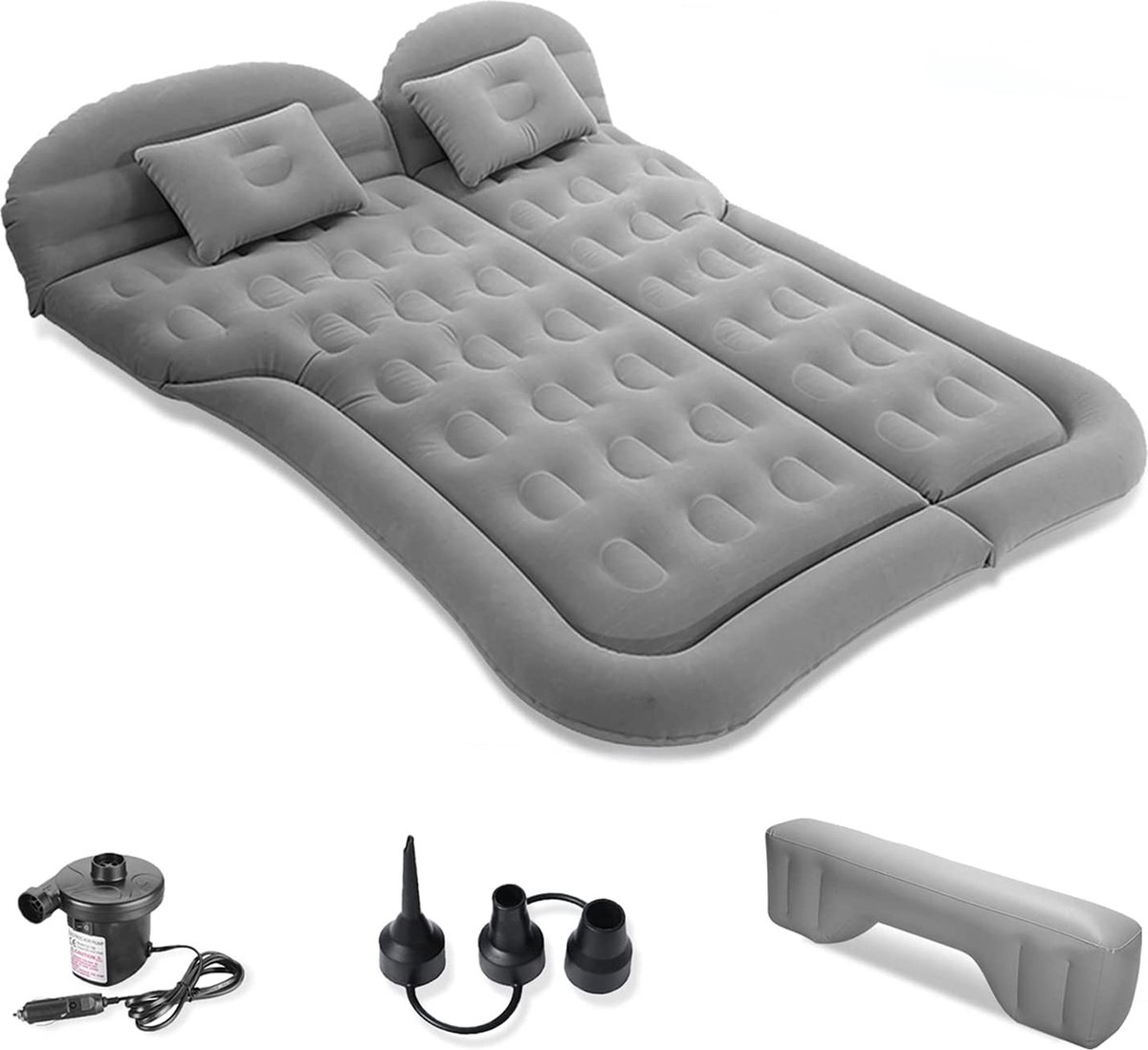 BigKing Opblaasbaar auto-luchtmatras, autobed, drijvend bed, draagbaar, grijs, universeel, 12 V, met hoofdsteunkussen voor reizen, kamperen, avontuur