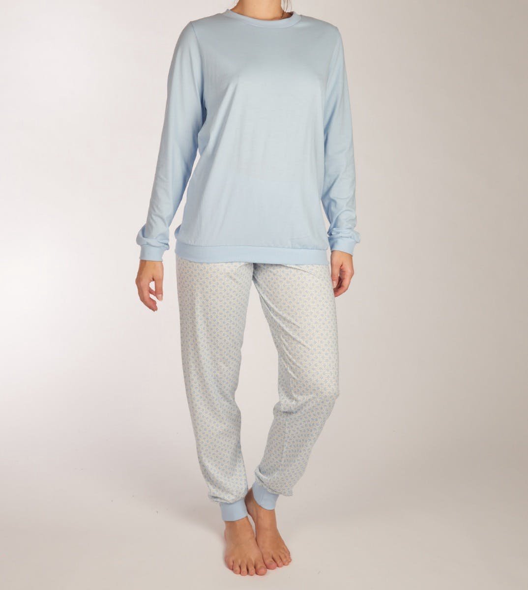 Calida Pyjama lange broek 'White'/'Blue' Katoen 36-38
