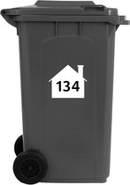 Containerstickers Huisnummer "134" - 25x21,5cm - Wit Huis met Zwart Nummer - Set van 4 dezelfde Vinyl Stickers - Klikostickers