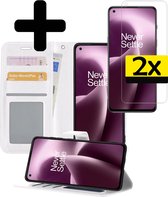 Hoesje Geschikt voor OnePlus Nord 2T Hoesje Book Case Hoes Wallet Cover Met 2x Screenprotector - Hoes Geschikt voor OnePlus Nord 2T Hoesje Bookcase Hoes - Wit