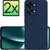 Hoes Geschikt voor OnePlus Nord 2T Hoesje Cover Siliconen Back Case Hoes - Donkerblauw - 2x