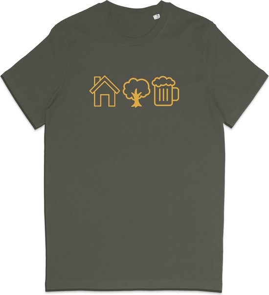 T Shirt Heren - Huisje Boompje Biertje - Khaki Groen - XS