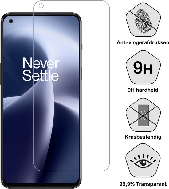 Telefoon met screenprotector, met iconen voor anti-vingerafdrukken, 9H hardheid, krasbestendig en 99,9% transparant.