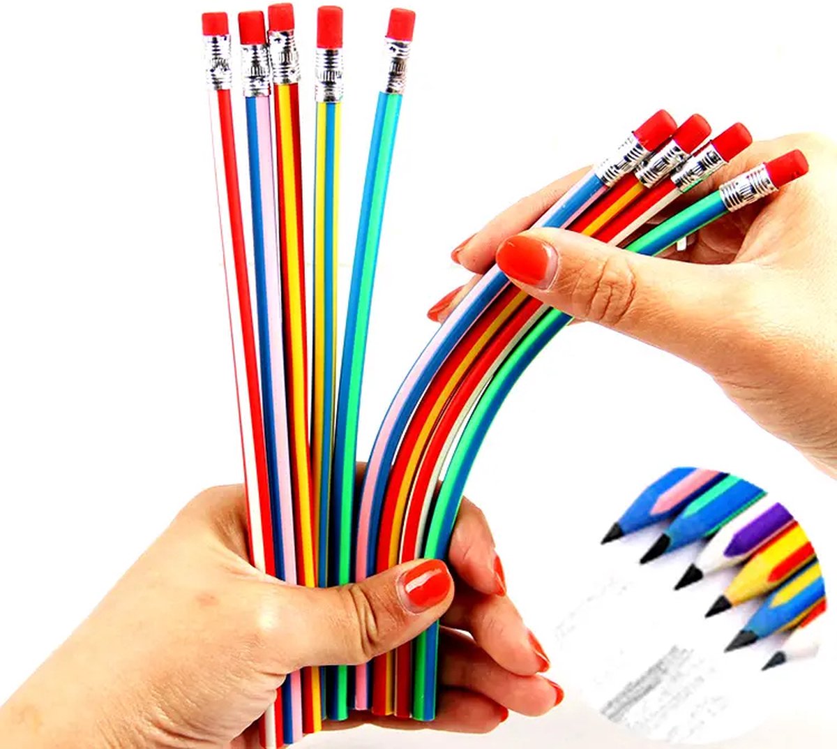 LUX- 10 potloden- Flexibele potloden-Buig potloden-uitdeel speelgoed- potloden met gum kinderen- 10STUKS flexibel potloden