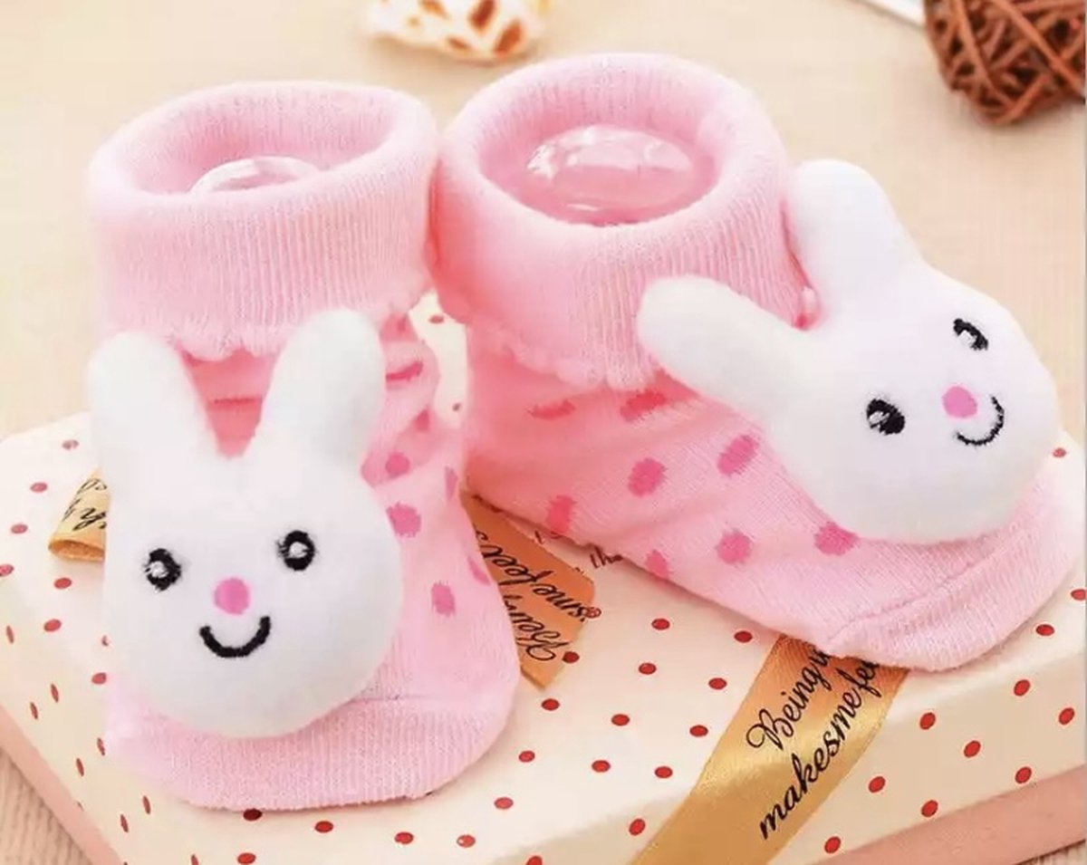 Super schattige babysokken - Baby Sokken - New born sokken - Kraamcadeau voor Jongen of Meisje - Babyshower Cadeau - Kraammand - Dierensokken - Konijn