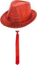 Folat - Verkleedkleding set - Glitter hoed/stropdas rood volwassenen