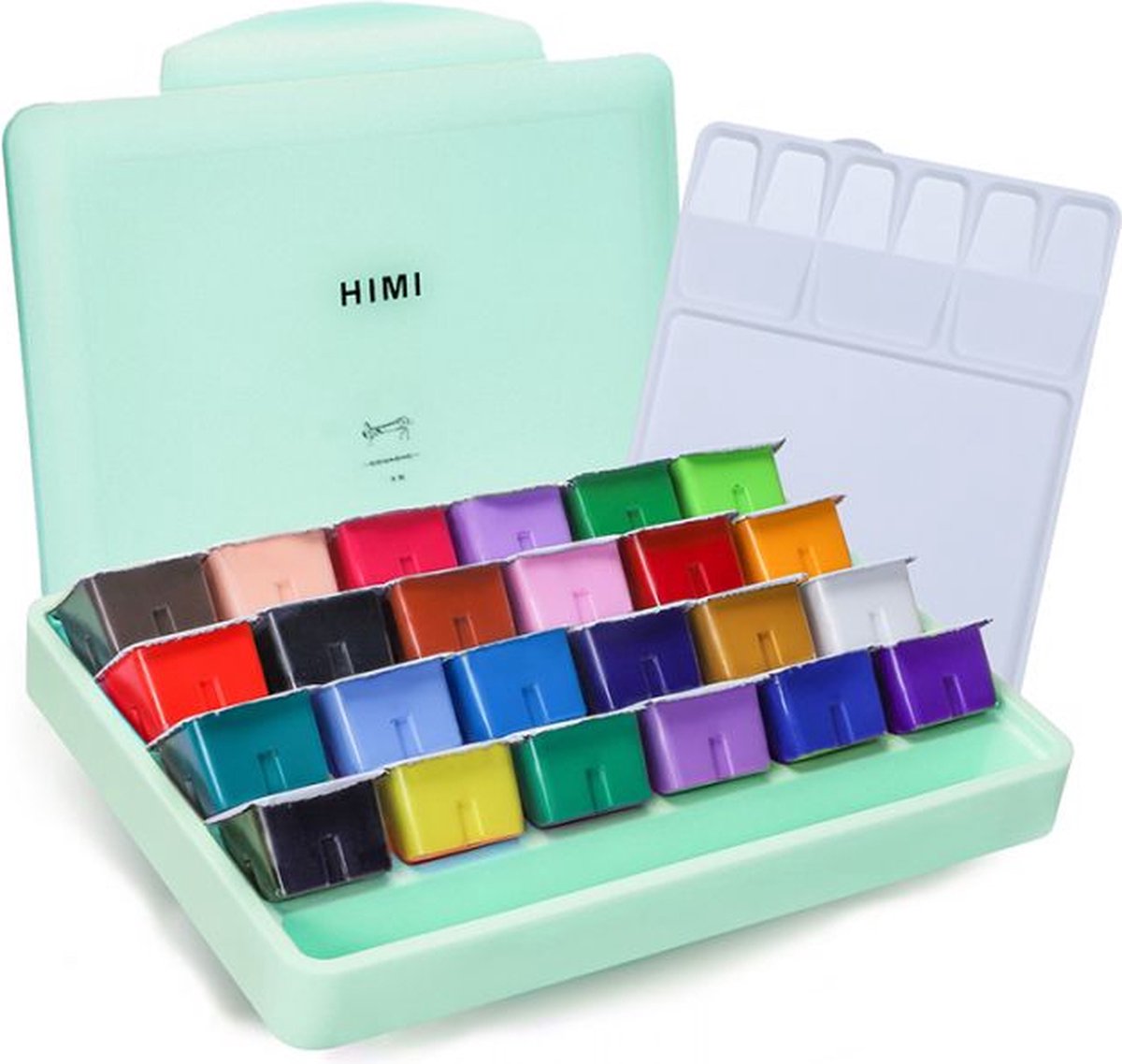HIMI - Gouache - set van 24 kleuren x 30ml - in kunststof opbergbox groen