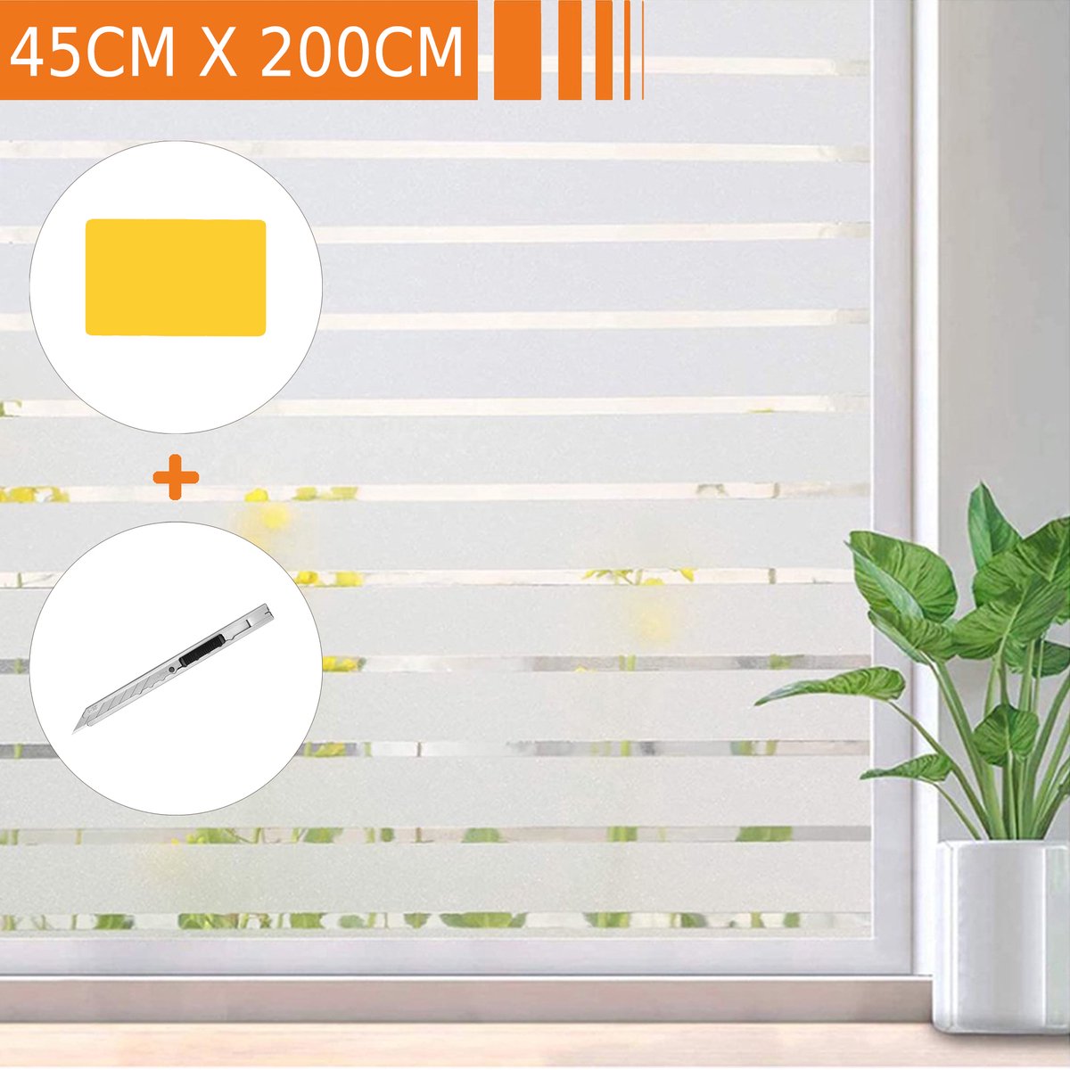 Simple Fix Raamfolie - 45x200cm - Zonwerend - Anti Inkijk - Statisch - Plakfolie Zelfklevend en Isolerend - HR++ folie - Gestreept