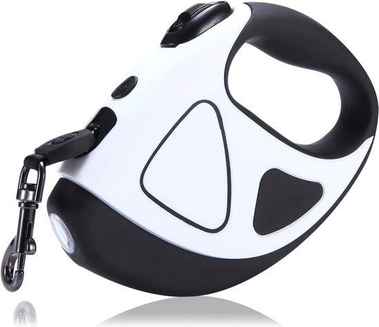 Hondenriem rollijn 5 m, uittrekbare hondenriem met zaklamp, verwarring vrij sterke riem voor kleine, middelgrote en grote honden tot 50 kg (L, wit)