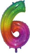 Folie regenboog cijfer ballon 6. | 86cm