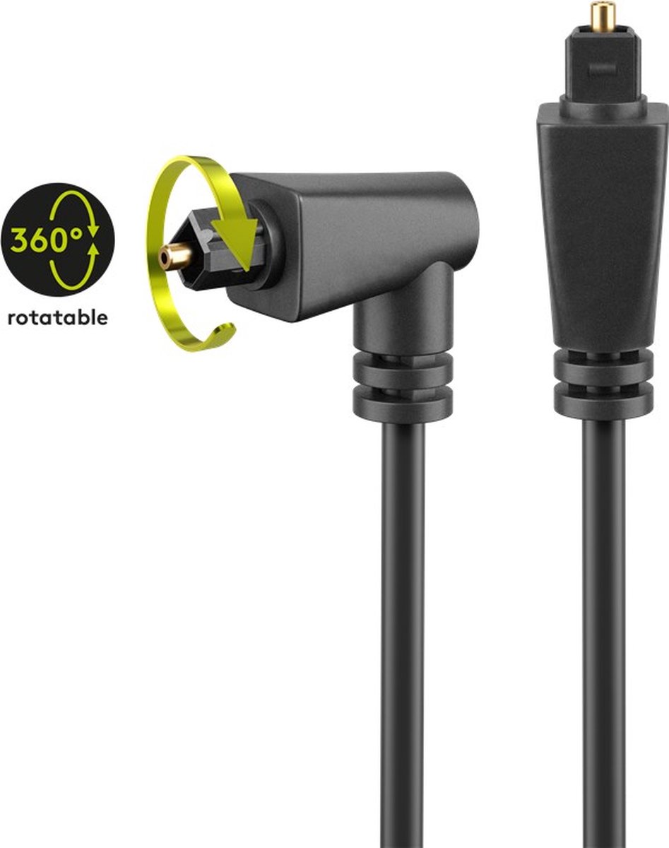 Image of Digitale optische Toslink kabel met 1 draaibare haakse connector - 360 graden draaibaar - Hoge kwaliteit - 1 meter - Optische audio - Voor alle merken
