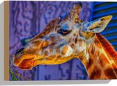 Hout - Zijaanzicht van Giraffekop - 40x30 cm - 9 mm dik - Foto op Hout (Met Ophangsysteem)