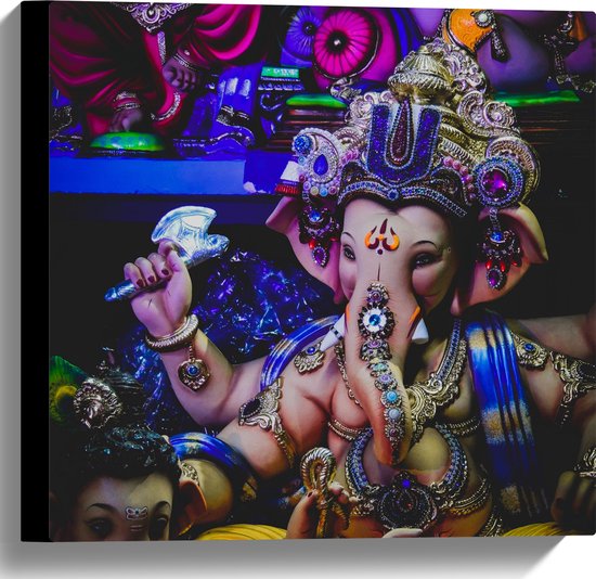 Canvas - Beeld van Ganesha God - 40x40 cm Foto op Canvas Schilderij (Wanddecoratie op Canvas)