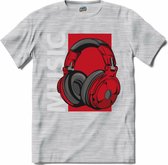 Music Koptelefoon | Muziek - Kop telefoon - Hobby - T-Shirt - Unisex - Donker Grijs - Gemêleerd - Maat M