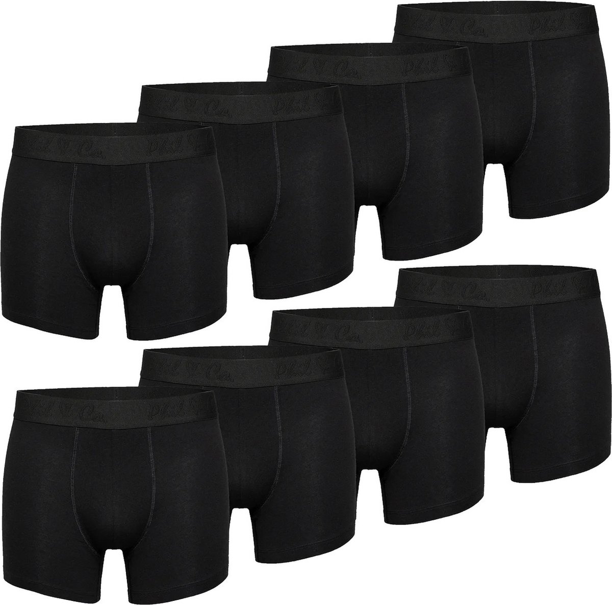 Phil & Co Zwarte Boxershorts Heren Multipack 8-Pack Zwart - Maat L | Onderbroek