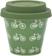 Quy Cup - 90ml Ecologische Reis Beker - Espressobeker “La Bici” met Groene Siliconen deksel
