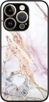 iPhone 14 Pro Max hoesje glas - Parelmoer marmer - Multi - Hard Case Zwart - Backcover telefoonhoesje - Marmer - Casimoda®