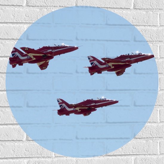 WallClassics - Muursticker Cirkel - Rode Vliegtuigen in de Lucht - 70x70 cm Foto op Muursticker