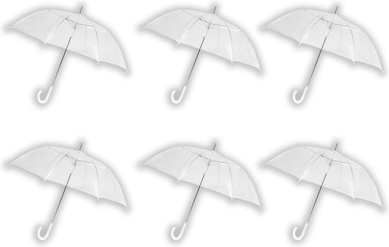 6 stuks Paraplu transparant plastic paraplu's 100 cm - doorzichtige paraplu - trouwparaplu - bruidsparaplu - stijlvol - bruiloft - trouwen - fashionable - trouwparaplu