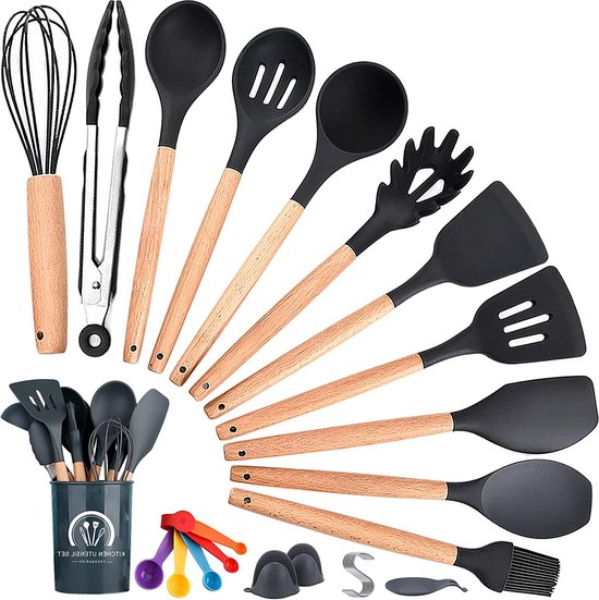 Ensemble d'ustensiles de cuisine en silicone, cuillère de cuisine, spatule,  coupe-fruits