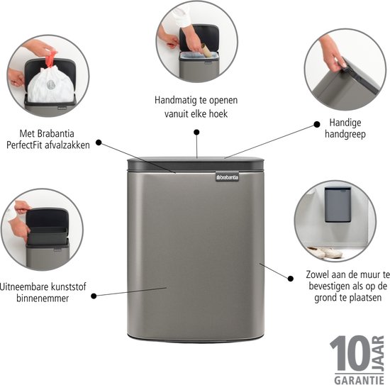 Brabantia Bo Prullenbak 7 liter Platinum bol