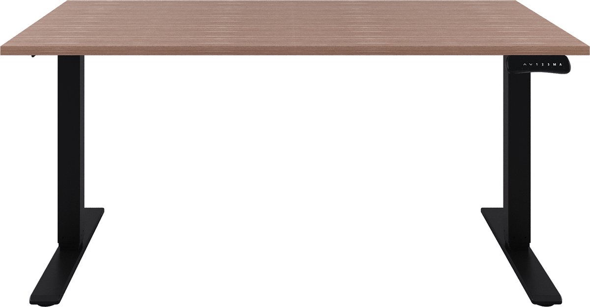 Zit sta Bureau - Verstelbaar bureau  160 x 80 cm  Havanna bureaublad - Zwart onderstel - 2 motoren-- blad- onderstel- x80