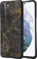 Samsung Galaxy S21 FE Hoesje Siliconen - iMoshion Design hoesje - Zwart / Black Marble