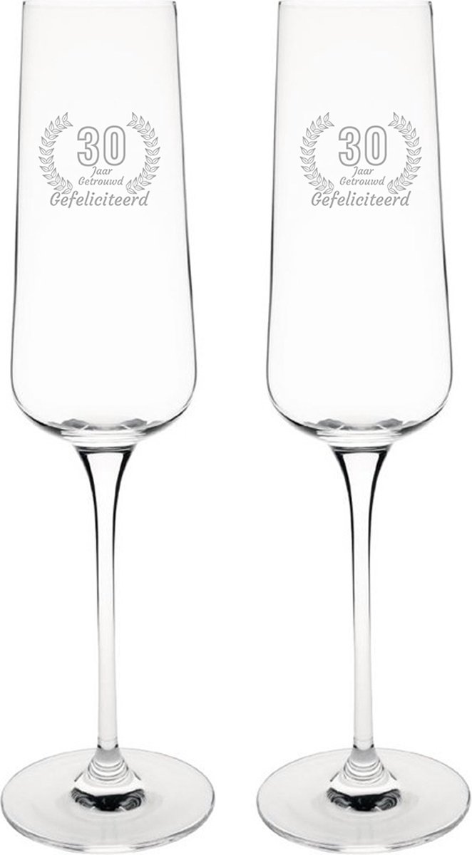 Gegraveerde set champagneglazen 27cl Gefeliciteerd 30 jaar getrouwd