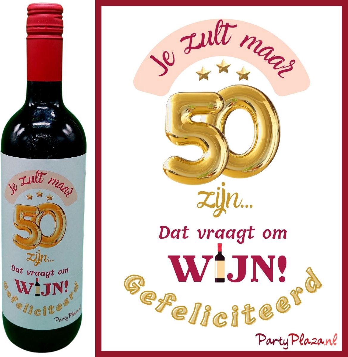 Wijnetiket 50 jaar - Wijnlabel 50e Verjaardag - Flesetiket wijn cadeau