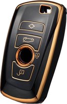 Zachte TPU Sleutelcover - Zwart Goud Metallic - Sleutelhoesje Geschikt voor BMW 1 serie / 3 serie / 5 Serie / 7 Serie / X1 / X3 / X4 / X5 / F20 / F30 / F31 / F34 / M - Flexibele Sleutel Cover - Sleutel Hoesje - Auto Accessoires