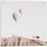 WallClassics - Tuinposter – Luchtballonnen boven Bergen - 50x50 cm Foto op Tuinposter (wanddecoratie voor buiten en binnen)