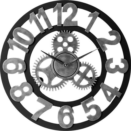 LW Collection LEVI horloge murale industrielle - Horloge en bois / gris / noir / or 60cm