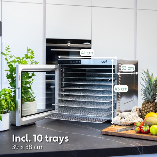 Vita5 Nobel Pro 10 Voedseldroger - Dehydrator 10 Laags - XXL Droogoven RVS - 24-Uurs Timer - Led-bedieningspaneel - 1000 Watt