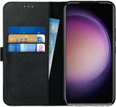 Rosso Deluxe Echt Leer Book Case Hoesje Geschikt voor Samsung Galaxy S23 Plus | Ruimte voor drie pasjes | Portemonnee Book Case | Met Pasjeshouder | Zwart