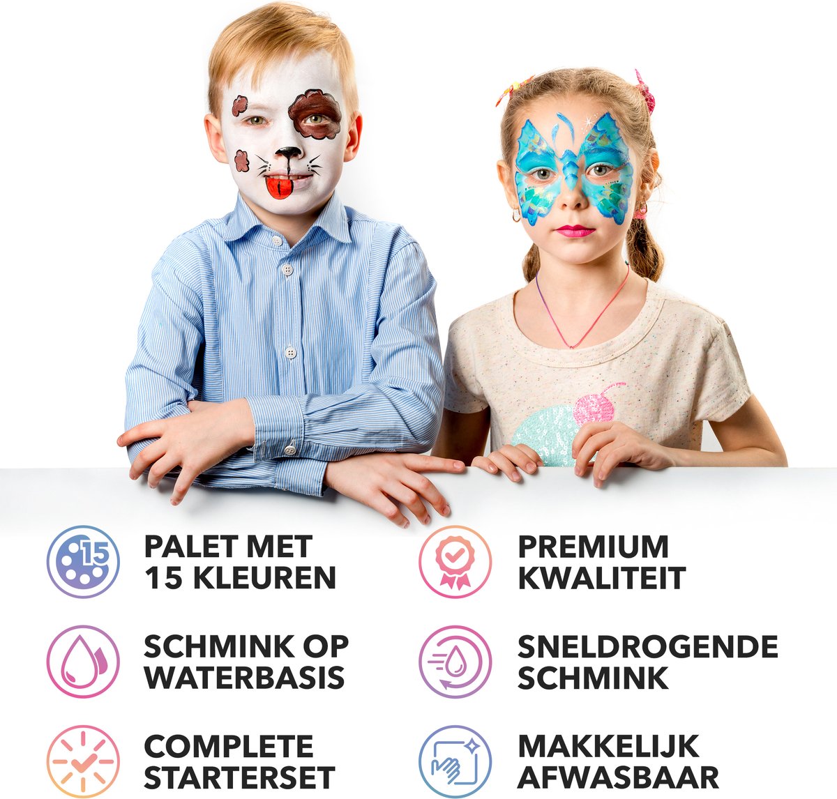 Easynova Complete Schmink Set voor Kinderen en Volwassenen op Waterbasis - 15 Kleuren - Schmink Sjablonen - Schmink Voor Carnaval — afbeelding 10