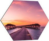 Dibond Hexagon - Vlonder naar Luxe Resorts op de Maledieven - 60x52.2 cm Foto op Hexagon (Met Ophangsysteem)