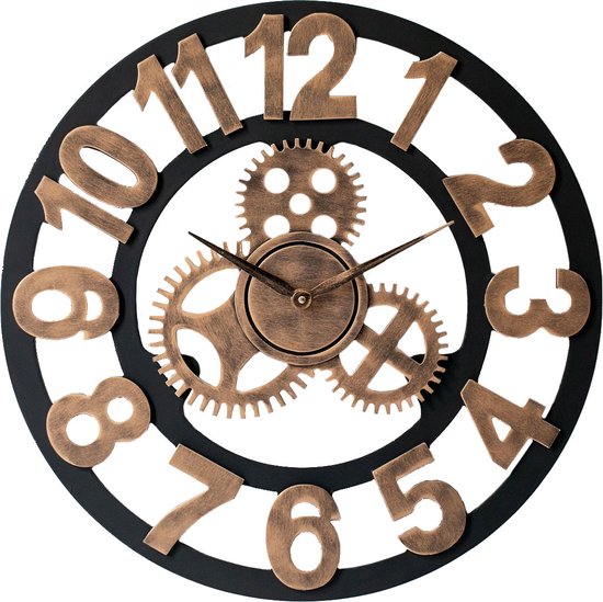 Horloge murale industrielle LW Collection LEVI - Horloge en bois / bronze / noir / or 60cm