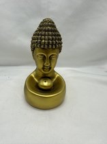 Decoratieve Boeddha wierrookhouder - goud - hoogte 13 cm x 10 x 7 cm - polyresin - Woonaccessoires - Decoratieve beelden - Wierrookhouder