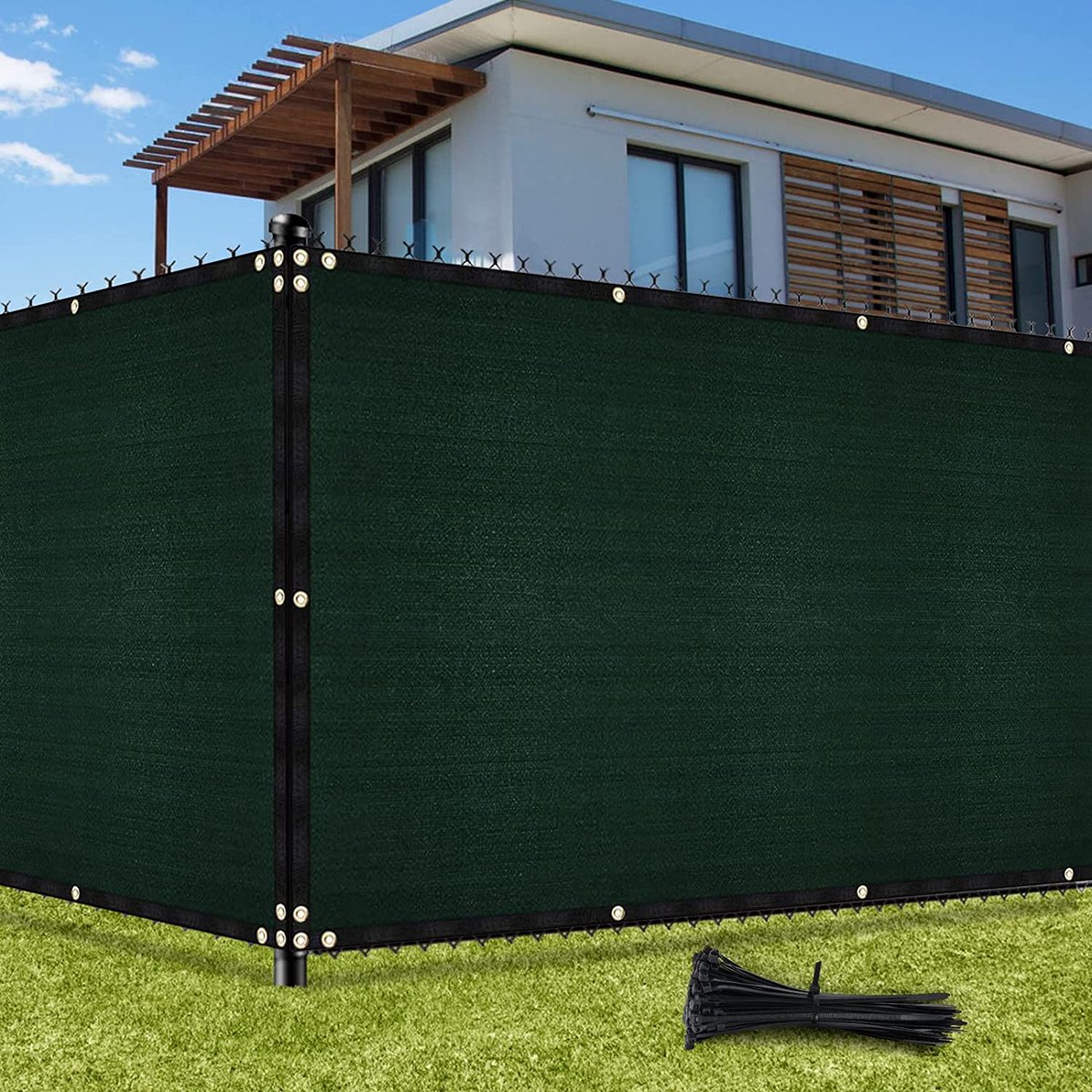 Inkijkbescherming hek 1,22m x 15,24m, omheining schaduwnet met oogjes 142 g/m² blokkade UV-bescherming windscherm HDPE weefsel net met kabelbinders voor tuinhek, broeikas (Groen)