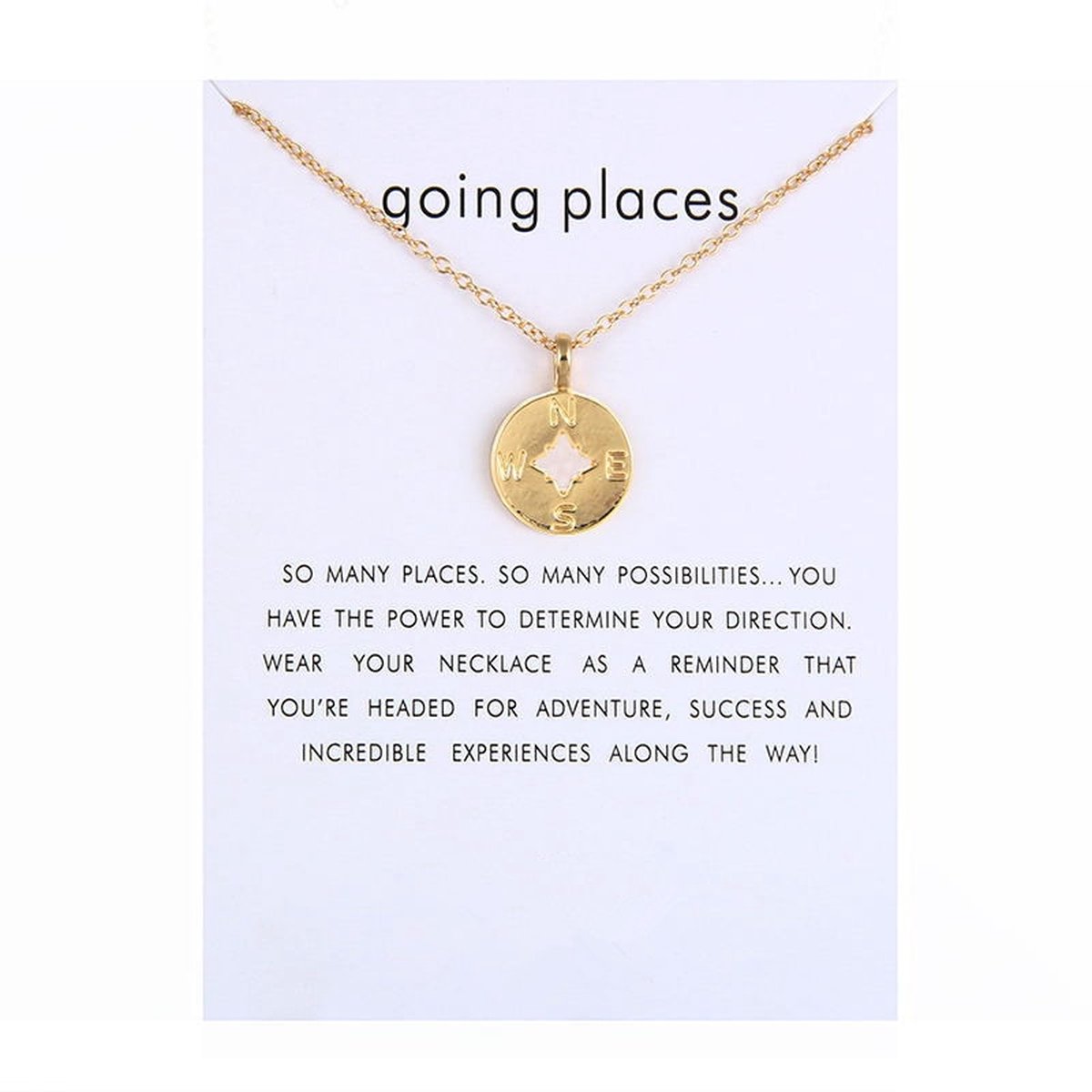 Bixorp Luck Dames Ketting met Gouden Kompas - "Going Places" - 45/50cm - Cadeau voor Vrouw - Goudkleurig